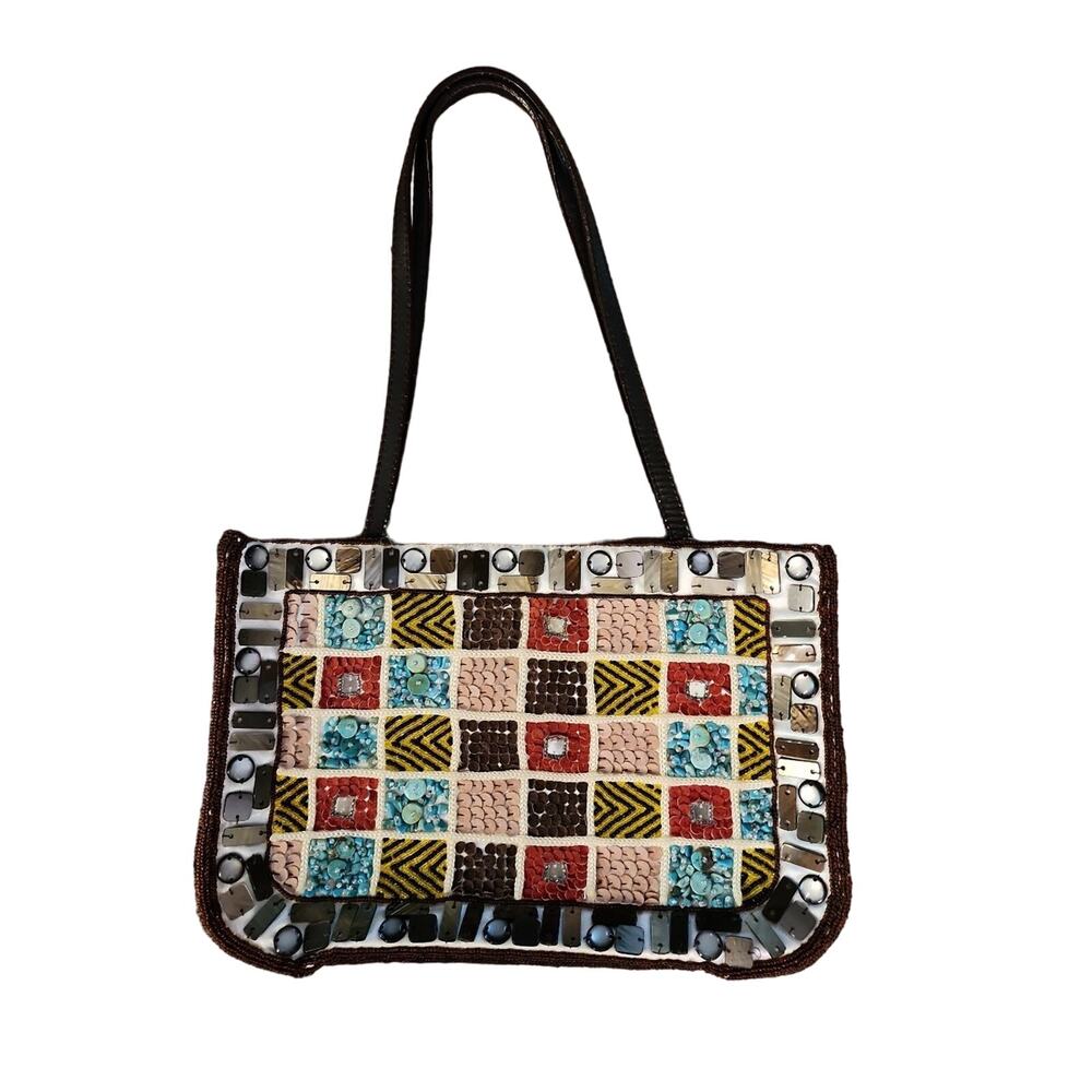 Barse Womens Fully Beaded‎ Square-hand Bag